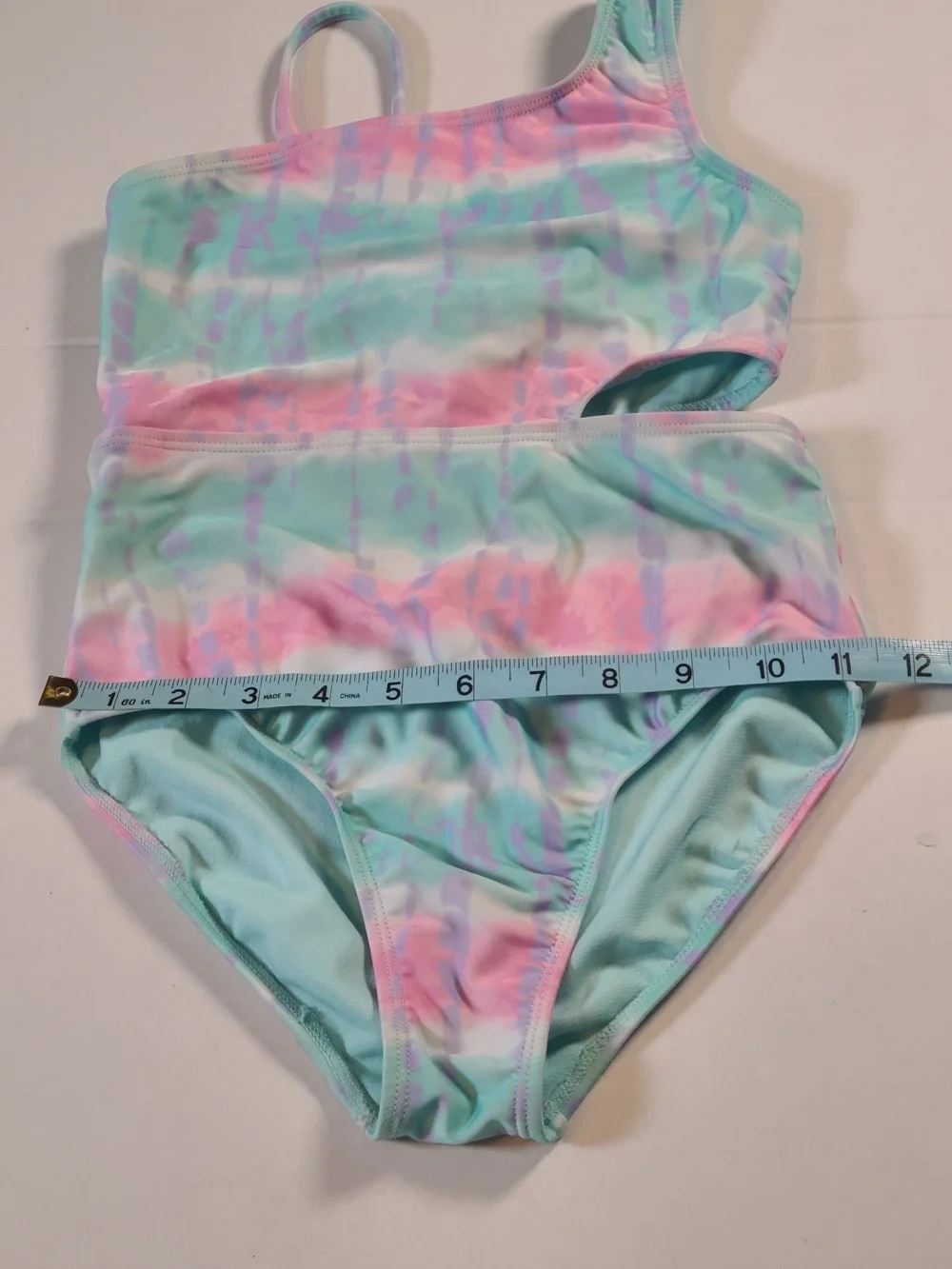 Girls Cute One-Piece Swimsuit in Pastel Tie-Dye EUC Medium 7/8 With  Side Cutout
